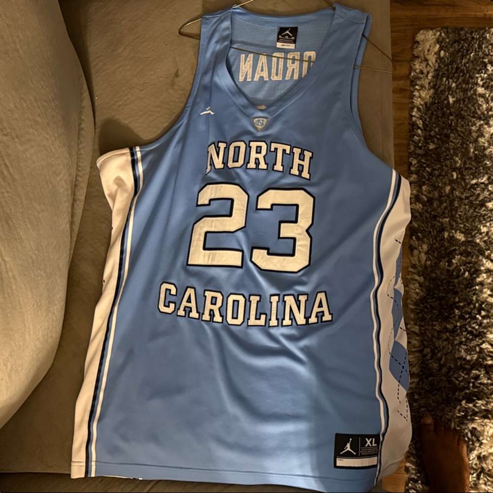 Jordan Carolina Blue and White Basketball Jersey
